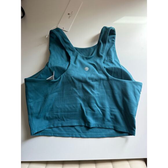 $30 New CRZ Yoga Butterluxe Racerback High Neck Longline Sports Bra - M - Teal - Picture 3 of 5
